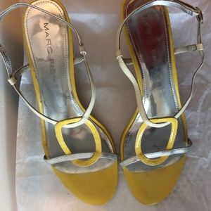 - Marc Fisher sandal/heels cream, silver, yellow patent leather